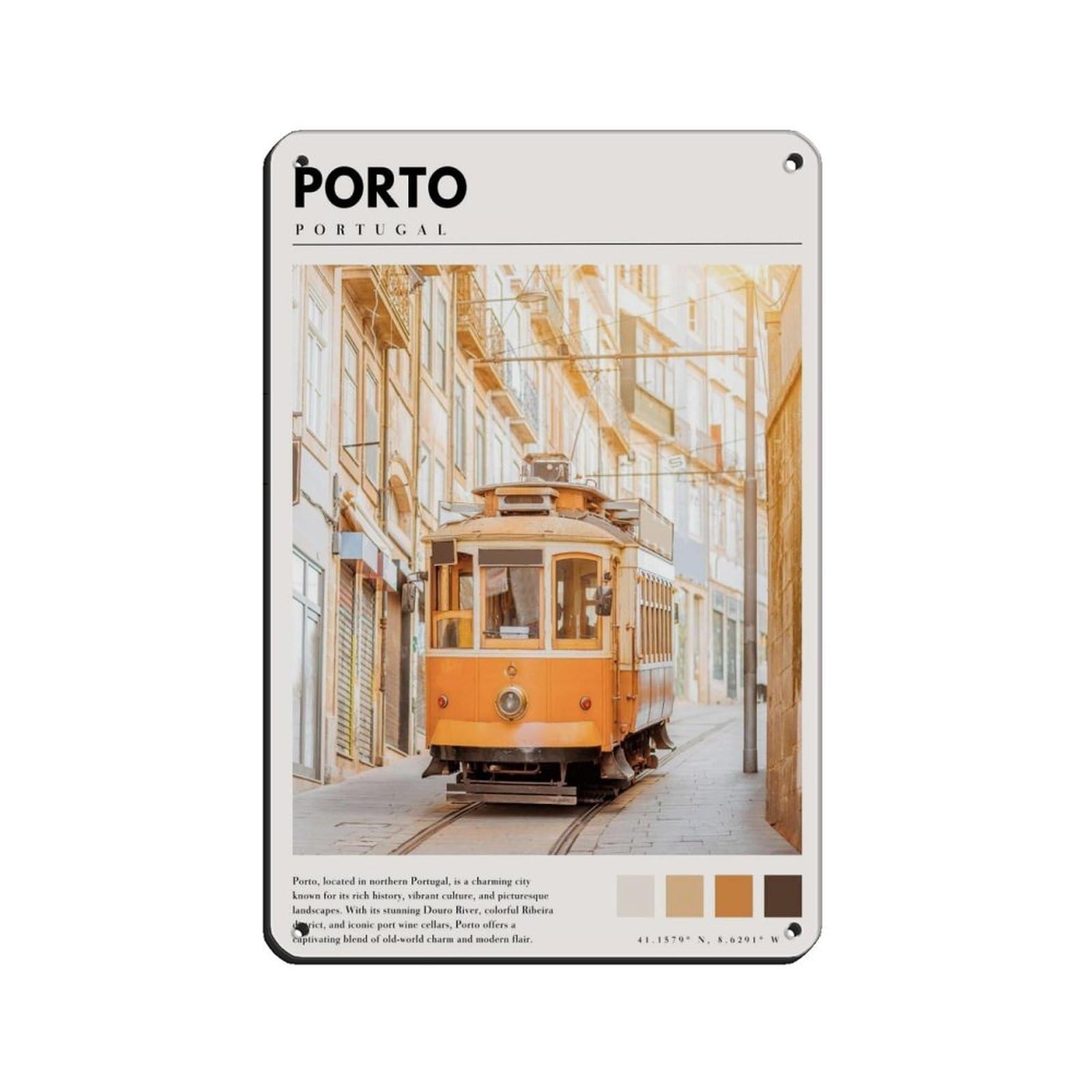 Porto Portugal Poster Portugal Art Retro Poster Metal Tin Sign Chic Art Retro Iron Painting Bar People Cave Cafe Family Garage Poster Wall Decoration 8x12inch(20x30cm)