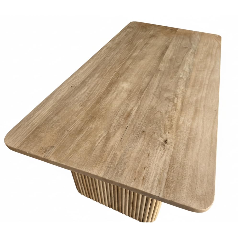 Image of ANGEL FURNITURE Grafton Solid Mango Wood Dining Table, Fluted Column Legs, Contemporary Style (Oak Finish, 140 * 90)