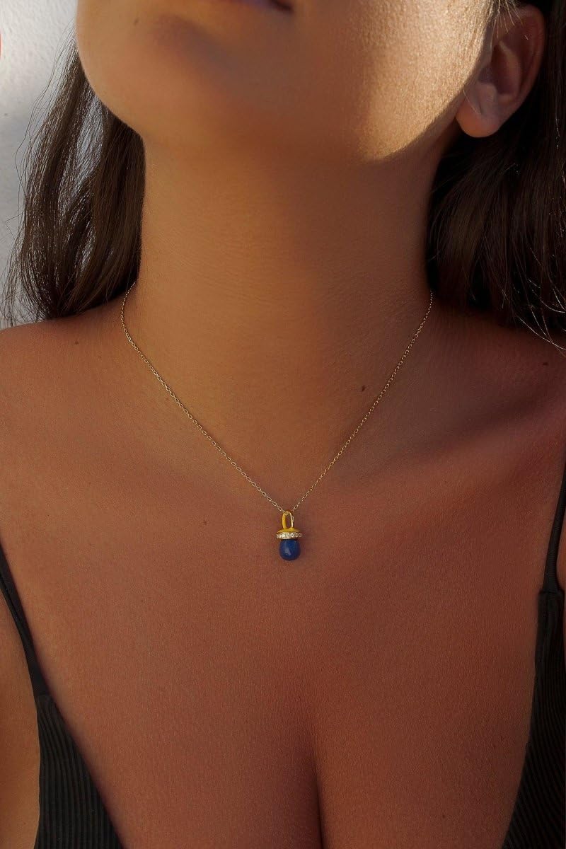 Colgantes Plata Originales con Motivo de Chupete Lapislazuli y Esmalte Amarillo