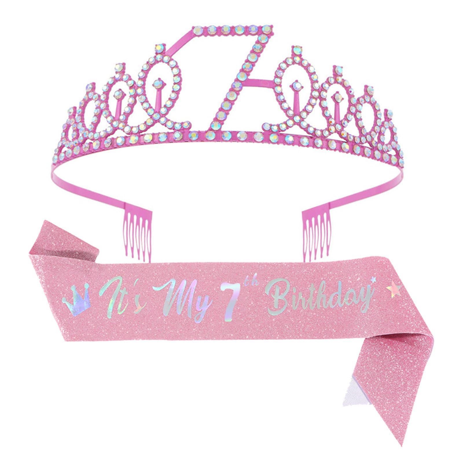 Xinsheinelry Glittering Princesses Crowns and Numbered Sash Set for Birthday Party Girls Luxurious Rhinestones Embellished Rhinestones Headbands and Sash Set