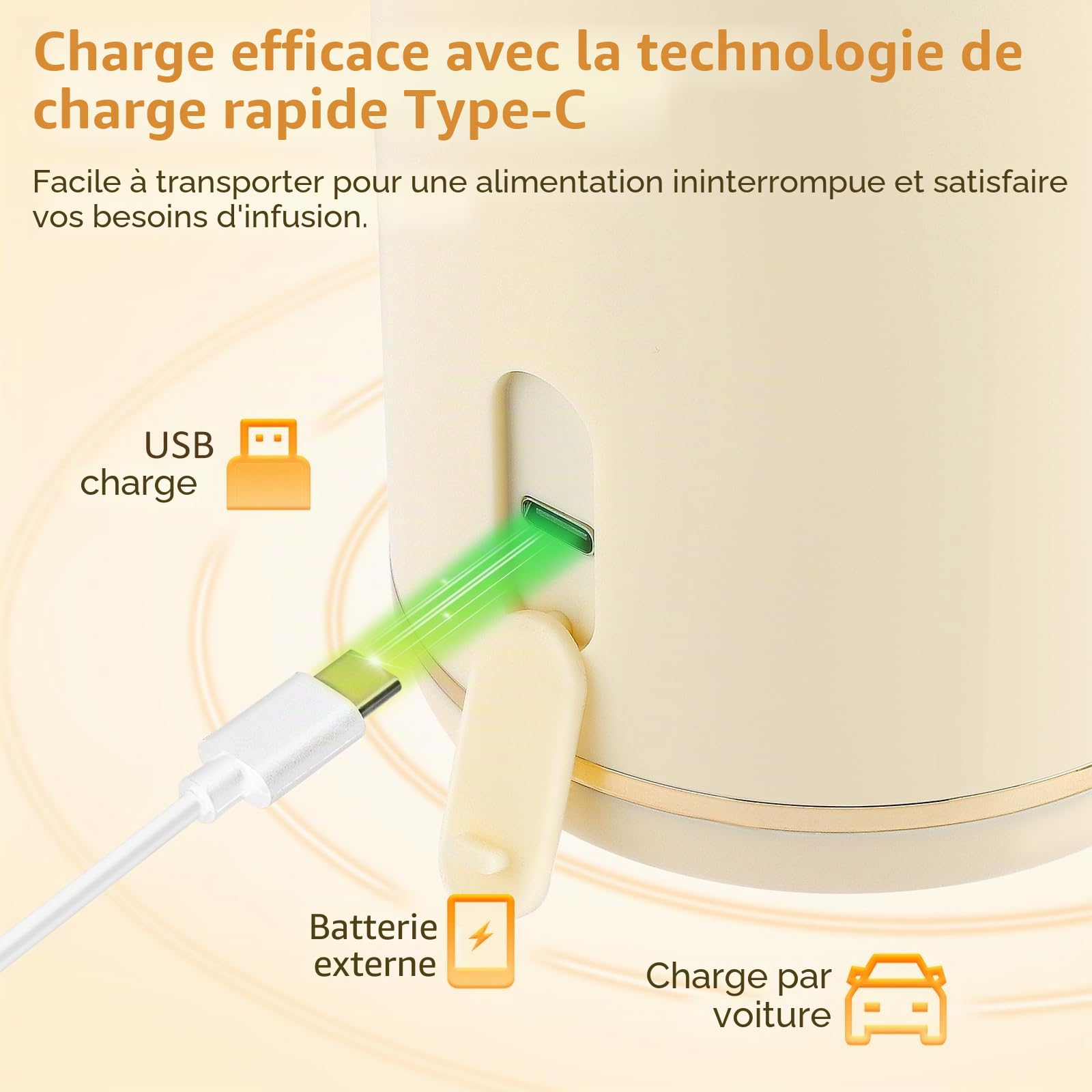 Chauffe Biberon Nomade sans Fil pour Lait Maternel, Chauffage Rapide Lait & Eau, 24h Thermos, Température Réglable 37-55°C, Chauffe-Biberon Portable pour Voyage, 450mL Type-C Rechargeable