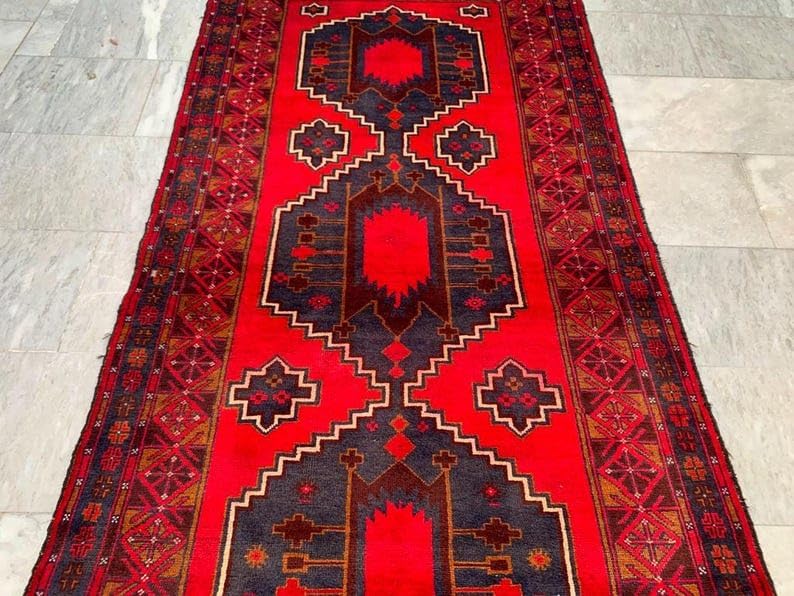4x7 Vintage Afghan Baloch Hand Knotted Wool Area Rug Home Decor Carpet 218x111 cm