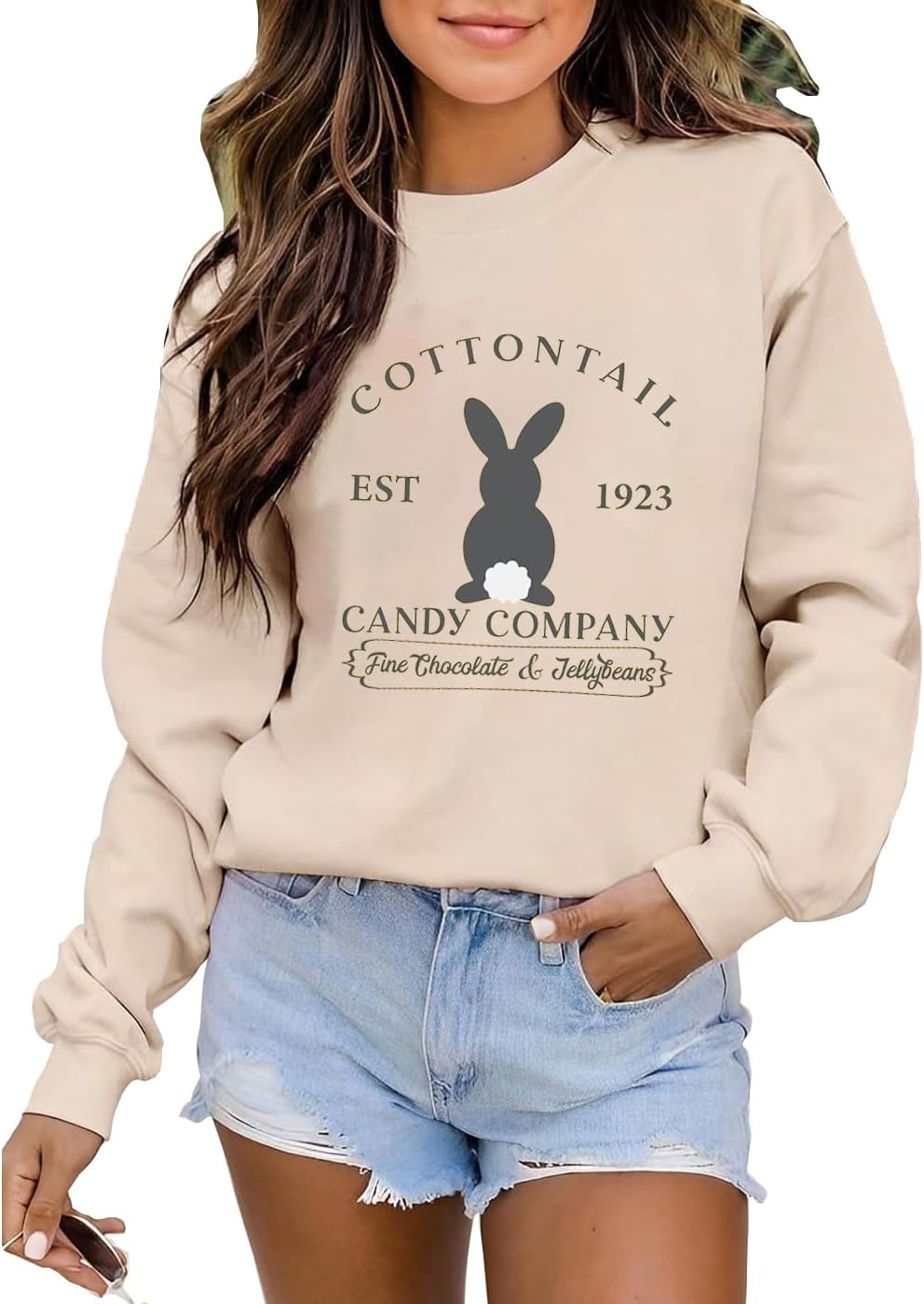 Ykomow Happy Easter Sweatshirt Women Long Sleeve Cute Bunny Rabbit Graphic Tees Pullover