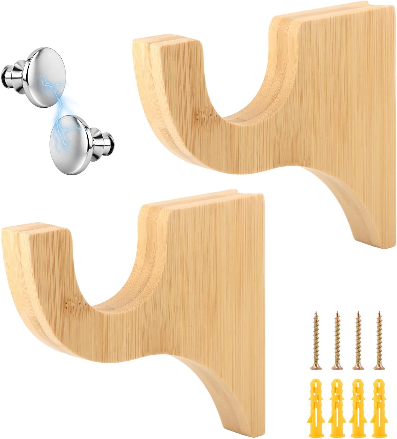 2 Pack Wood Curtain Rod Brackets,with 1 Pair Magnetic Closure Curtain Rod Holder Wood Brackets Classics 3 1/2" Return Bracket for 2" Pole for Hanging Drapes