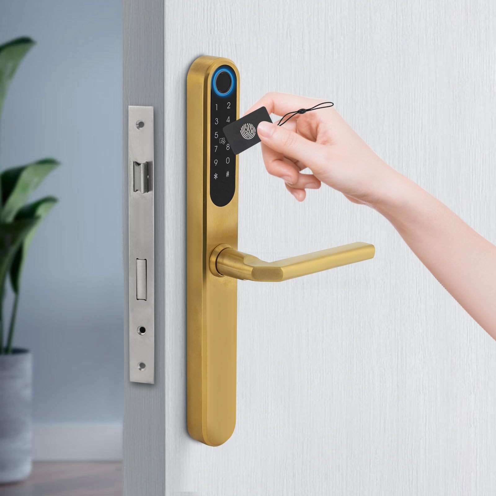 Gold Fingerabdruck-Türschloss, Intelligentes Türschloss mit Griff Digitales Türschloss, für Häuser Wohnungen Hotels Büros 4 * 33cm