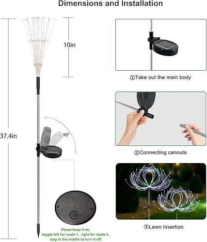 Miniatura 6 de Luces solares de jardín impermeables para exteriores, paquete de 2 120 luces LED solares de fuegos artificiales, decoración de jardín exterior para
