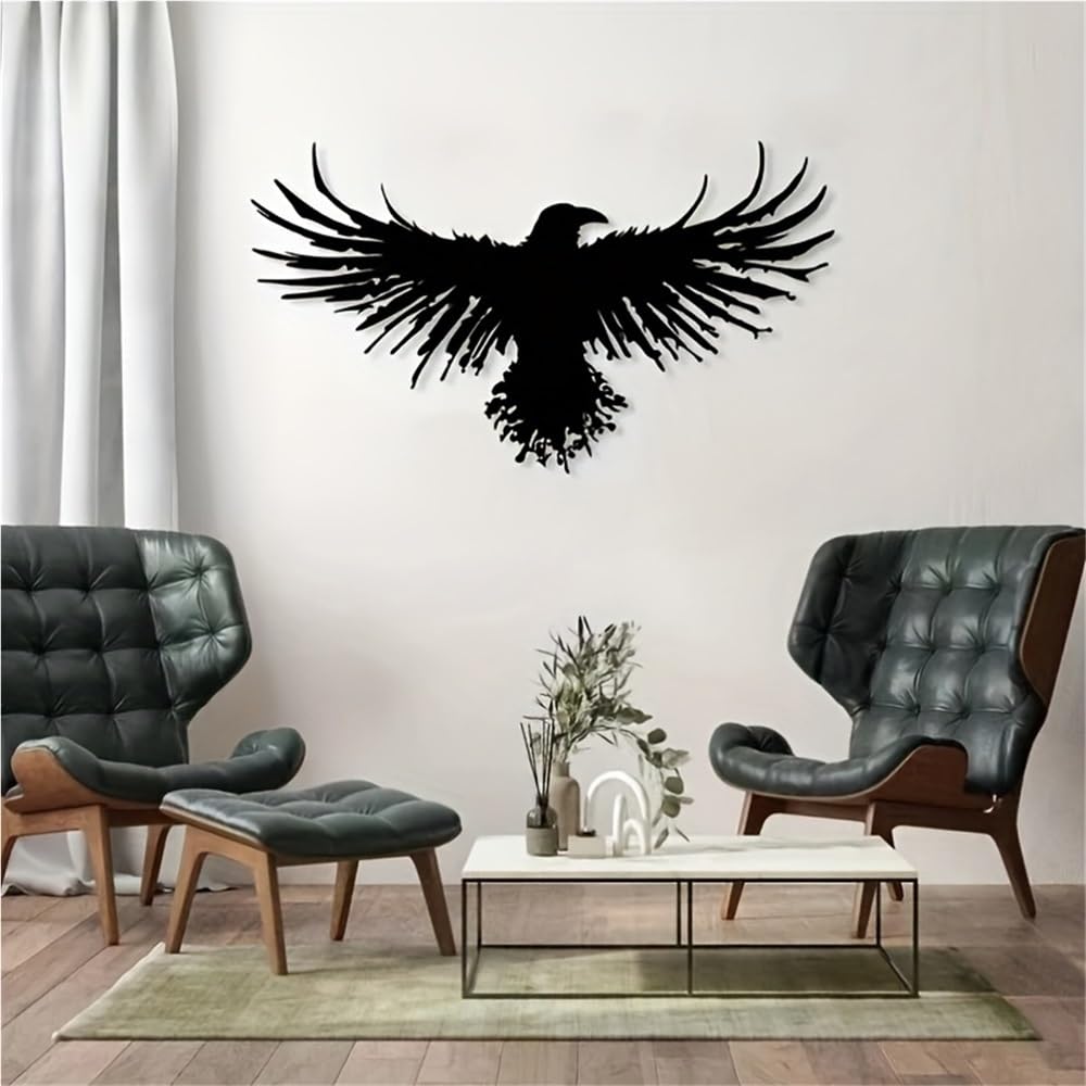 Generico Arte de Pared de Metal con Forma de Cuervo, Adorno navideño de Hierro Negro, Colgante gótico, Escultura Moderna, decoración para Sala de Estar, Dormitorio, Pasillo y escaleras, Regalo n
