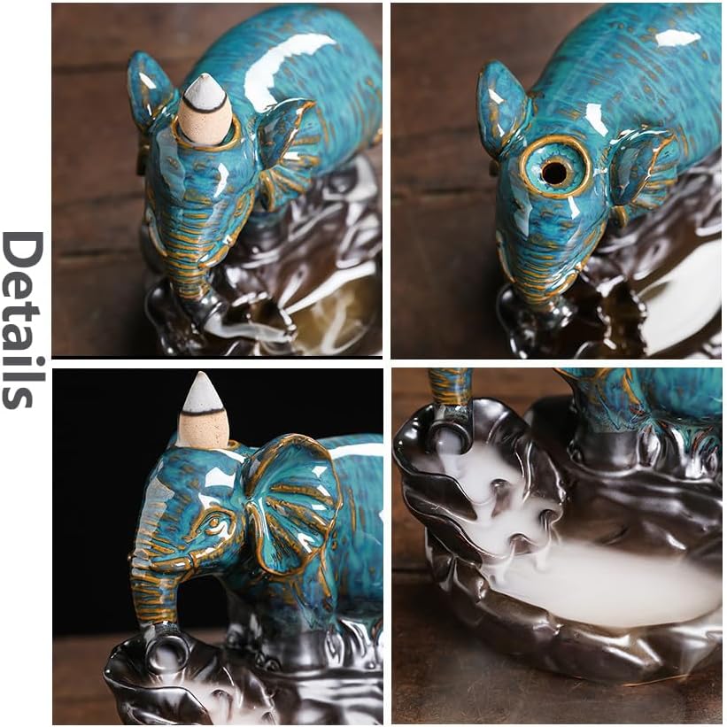 Miniatura 3 de Lindo elefante incienso titular para palos, quemador de incienso de reflujo cascada para decoración interior del hogar AI003