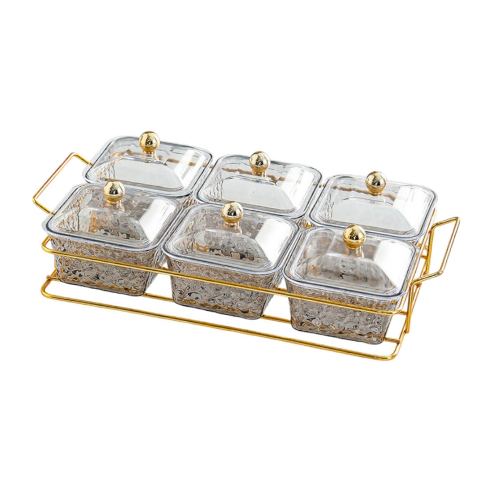 LOVIVER Assiette à Noix de Mariage, Bol à Noix divisé en Verre, Assiette de Service d'apéritif de Fruits secs, Plat à Bonbons pour Mariage, Salon, Maison, 6 Ceintures