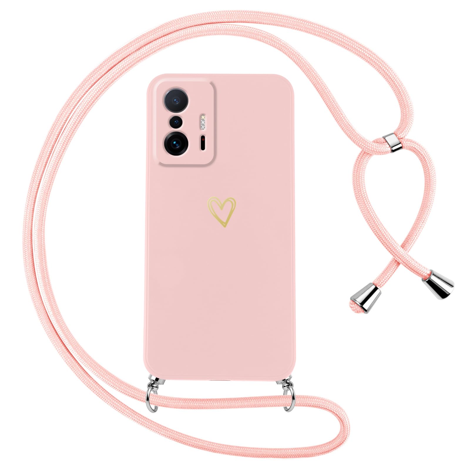 Oelrstfe Cover per Xiaomi Redmi Note 11/Note 11S con Cordino,Custodia Silicone Morbido Sottile con Motivo Cuore e Collana Laccio Tracolla,Antiurto