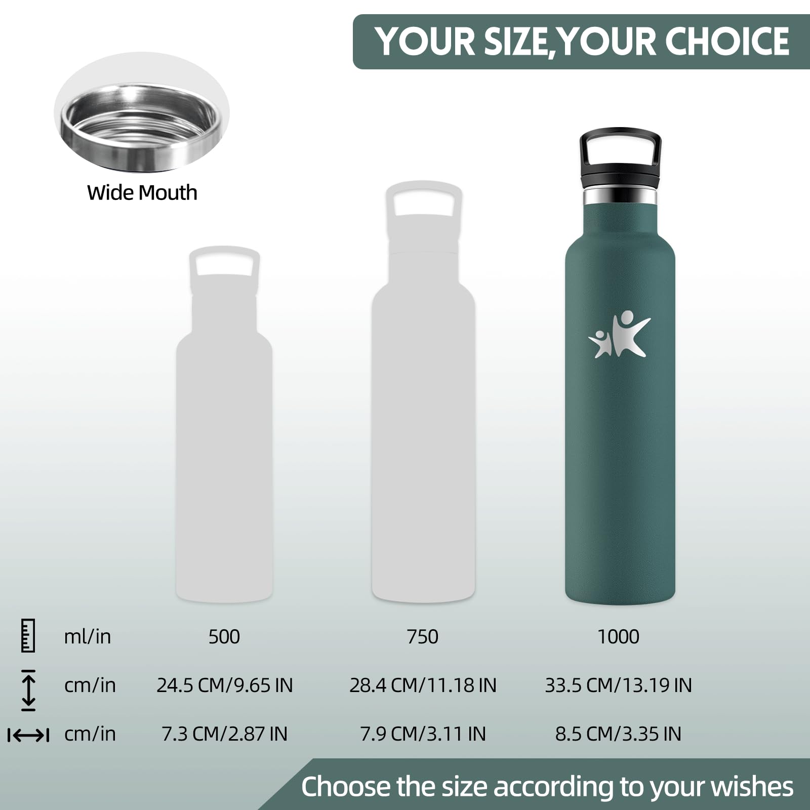 Motswedi Borraccia Termica 1 litro, Acciaio Inox, Borraccia con Cannuccia, a prova di perdite, Bottiglia Termica, Doppia Parete, Borracce Termiche, Borracce per Palestra, Outdoor, Verde militare