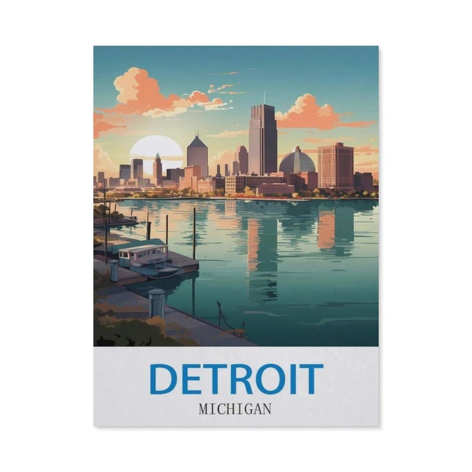 BEAYODKP 5D DIY Diamond Painting Kit，Detroit Michigan，Crystal Mosaic Full Drill Round Diamond Painting Embroidery Accessories（50 x 60 cm/19.68 x 23.62 inches）-CM71