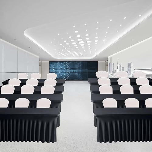 Miniatura 8 de JCJ Faldón de mesa para mesas rectangulares, manteles negros ajustados de elastano para mesas de 6 pies, resistentes a las arrugas, faldas elásticas