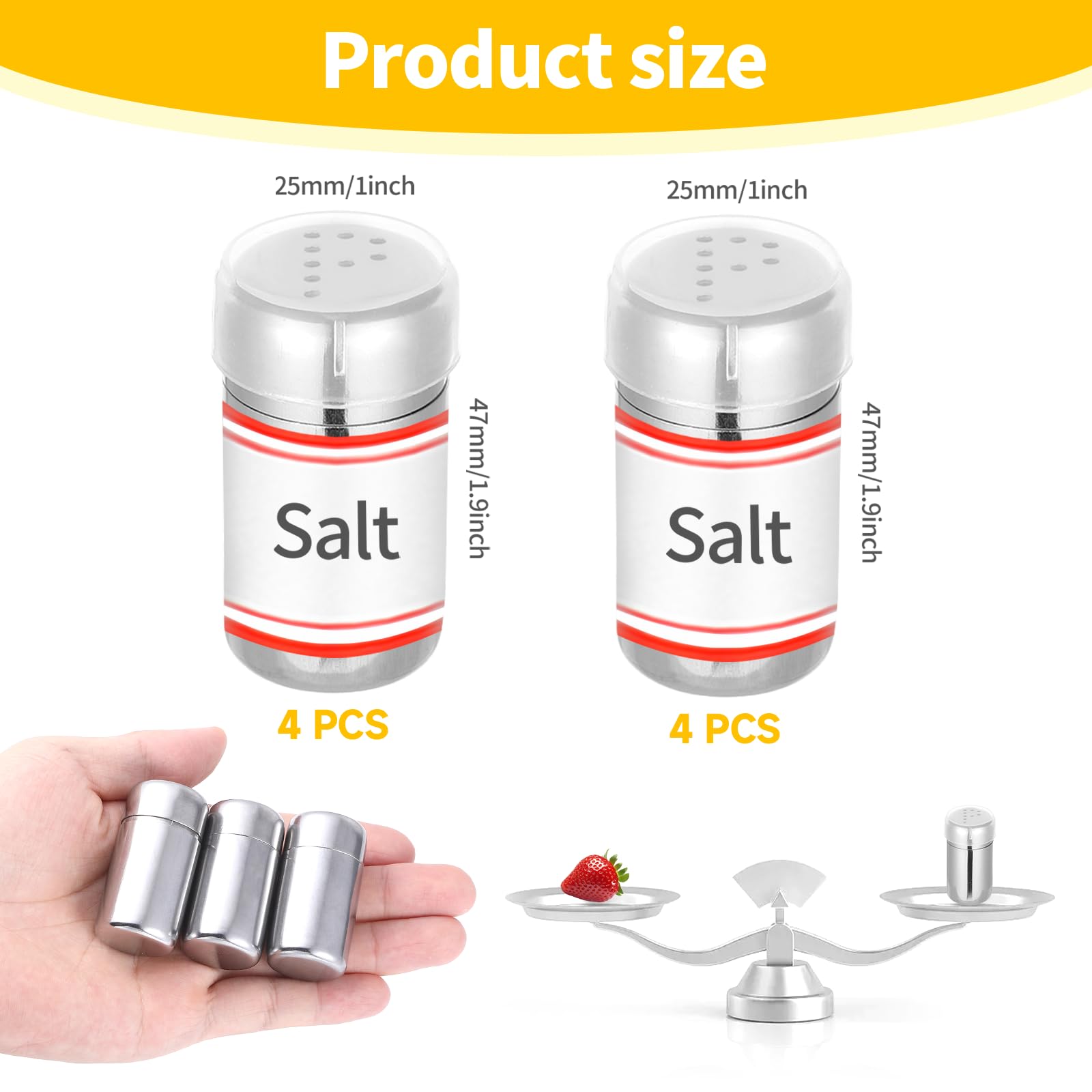 Lot de 8 mini salières en acier inoxydable de 15 ml avec couvercle, mini salière pour le camping, convient pour les cuisines, les restaurants, le camping et les barbecues en plein air (4S + 4 trous en