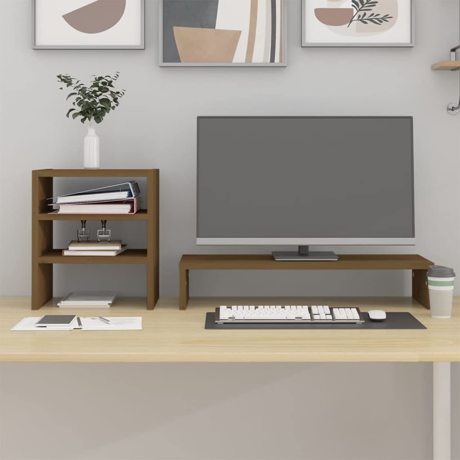 Homgoday Soporte para Monitor Madera Maciza Pino marrón Miel 81x20x30 cm Bases y elevadores para Ordenadores Electrónica