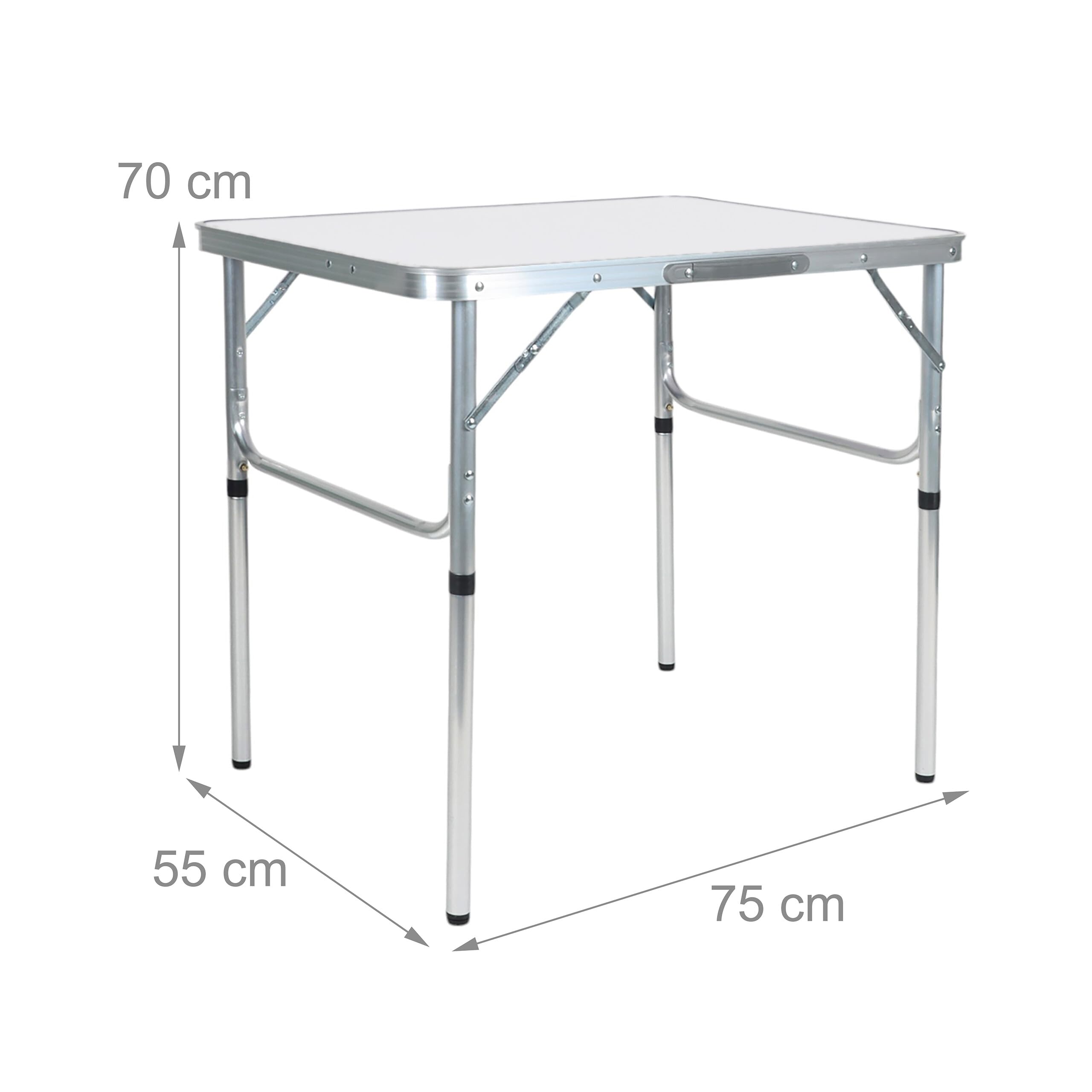 Relaxdays Campingtisch, klappbar, höhenverstellbar, HxBxT:70x75x55 cm, Aluminium, MDF, wetterfest, Gartentisch, weiß