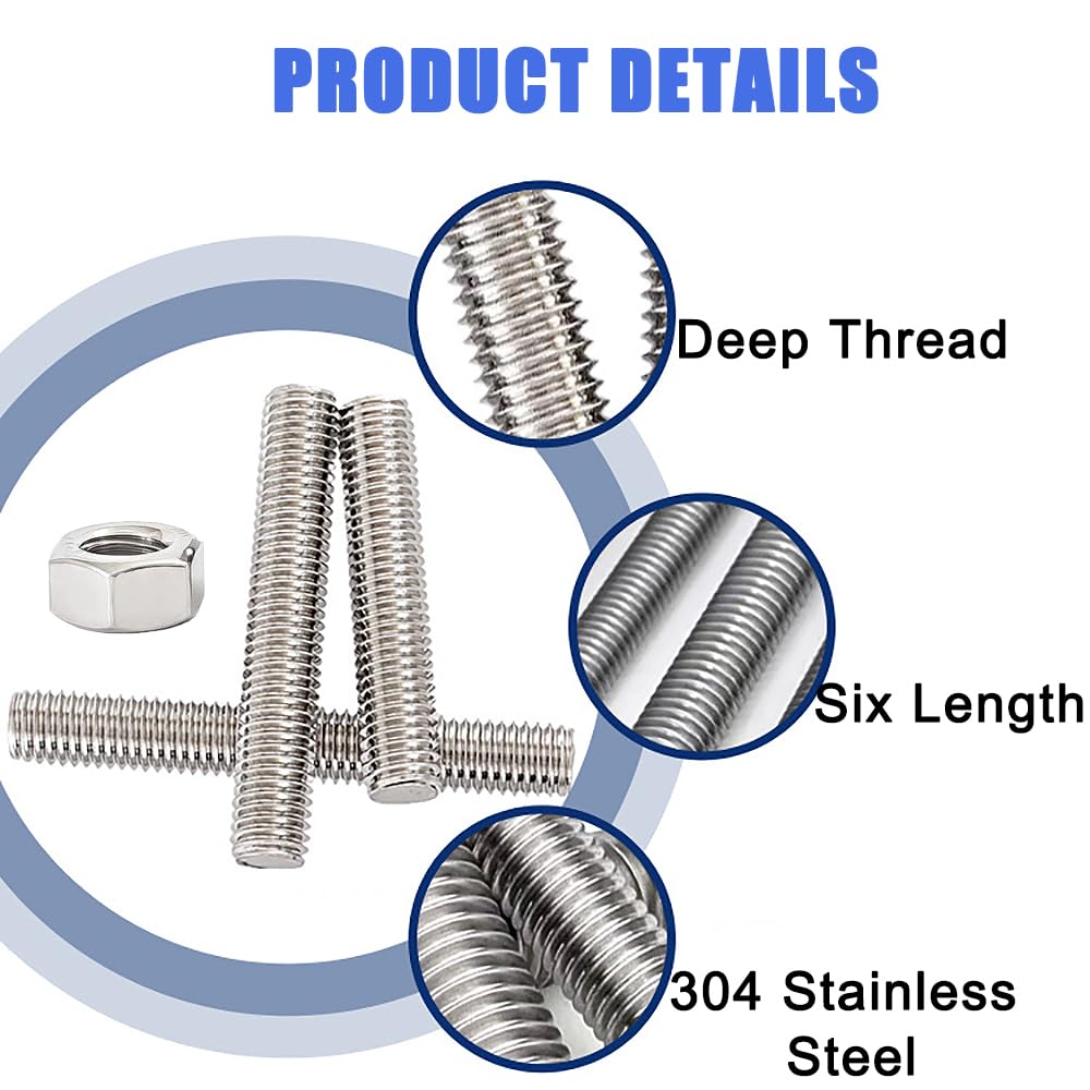 Barre in acciaio inox filettatura completa M6 con dadi 60 pezzi set