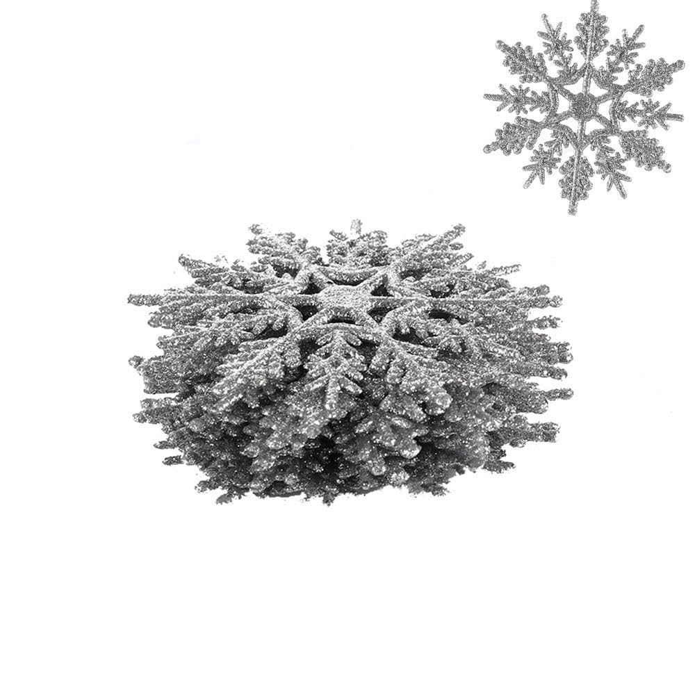 12 Pcs Silver Glitter Snowflake Hanging Ornaments,7.5cm Tree Decorations Pendants for Christmas and Holiday Decorations
