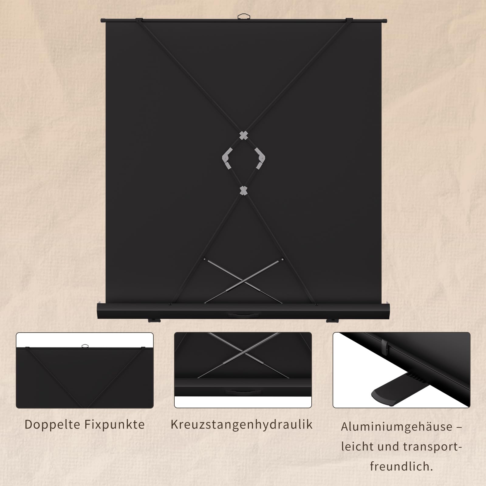 VISULAPEX Leinwand Beamer 80 Zoll 16:9 Bodenleinwand,Mobile Projektionsleinwand,Bodenprojektor Bildschirm 177x 99.5cm für Heimkino,Outdoor,Büro,Camping