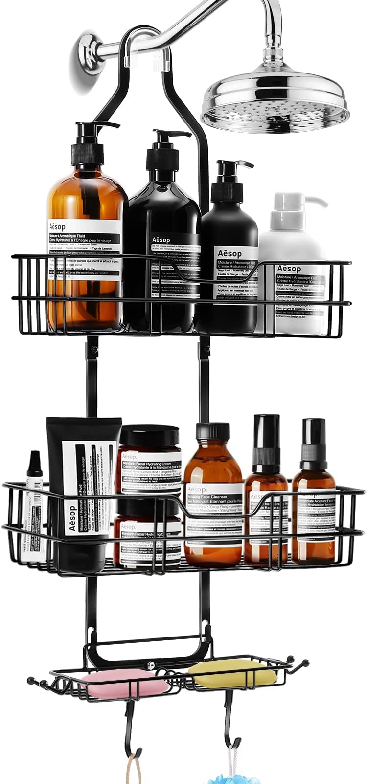 mDesign Shower Caddy Shower Organiser with 4 Hooks and Basket