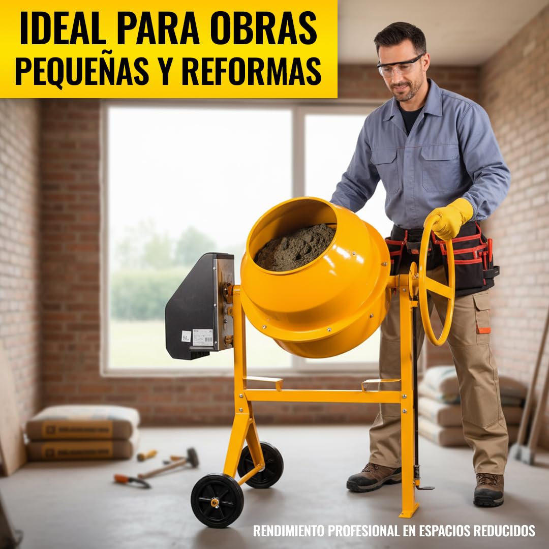 Kompak Hormigonera Eléctrica 125 Litros Profesional para Obras y Reformas - Hormigonera Compacta Fácil de Montar para Mezclar Cemento y Mortero - Mezcladora Robusta Alta Durabilidad