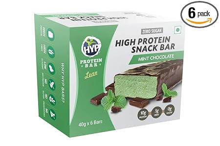 HYP- Lean Sugar-Free Protein Bar Mint Chocolate (6x40g) | 10g Protein per Bar | High Fiber | Low Net Carb | Contains Whey Protein | Protein Snacks with No Soy Protein | Gluten Free Protein Bars
