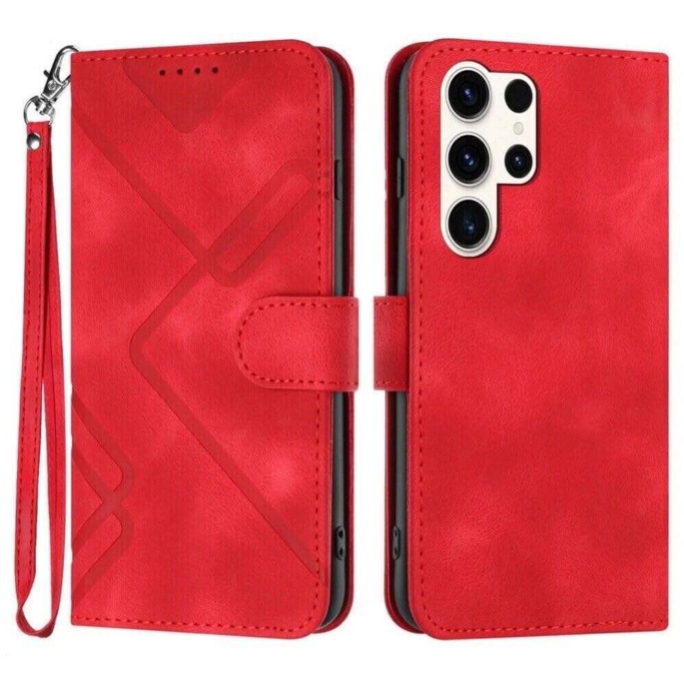 Generic Kompatybilne z Samsung Galaxy S25 Edge (kolor: czerwony) skórzany portfel etui na karty z klapką