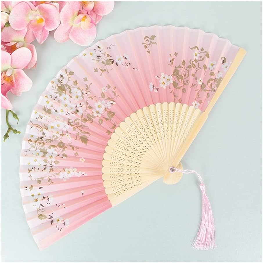 Folding Fan Chinese Style Summer Dance Decorative Folding Fan, Bamboo Wood Silk, Printed Folding Fan, Special Outdoor Portable Gift Folding Fan (9) (9) (16)
