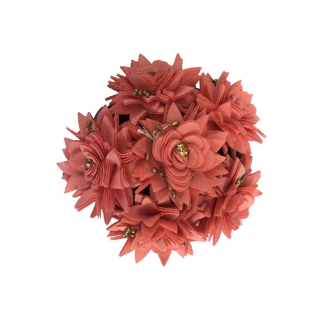 GadinFashion™ Fabric Flower Gajra Bun Artificial Juda Hair Bun Gajra Accessories for Women, Peach, Pack of 01