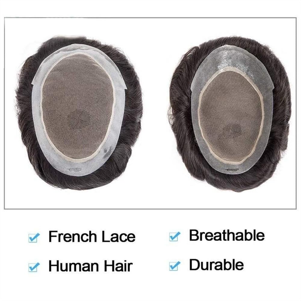 Protesi Capillare Maschile Sistema Di Capelli In Pizzo Francese Toupee Maschile Pezzo Di Capelli Umani Remy Poly Around Sostituzione Dei Capelli In Pizzo Traspirante For Uomo(Darkest Brown With 20% Gr - Foto 10