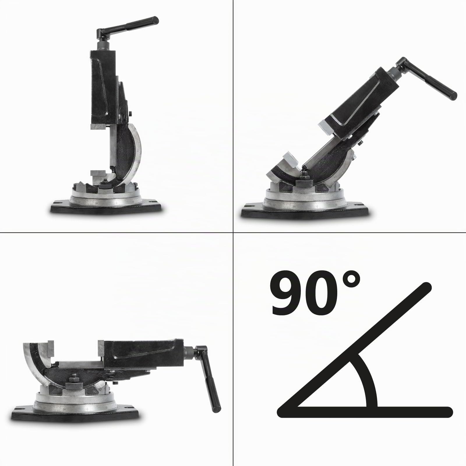 EBERTH Etau de machine rotatif et basculant en acier moulé, Max. Largeur de serrage 80mm, largeur des mors 100mm, étau pour perceuse, étau pour perceuse, basculant de 0° à 90°, pivotant à 360