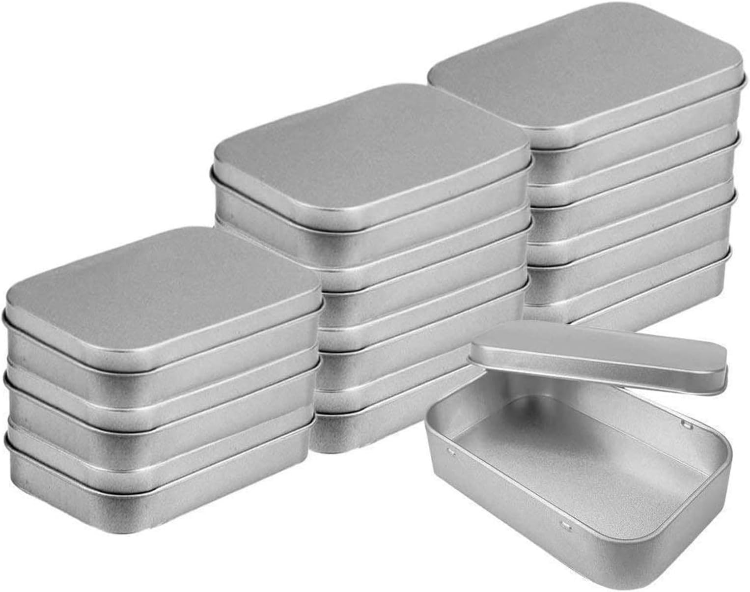 M-Aimee 12 Pack Rectangular Metal Tin, Silver Empty Tins Storage Mini Box Containers Small Portable Box for Jewelry, Candy, Beads, Home Organizer(3.45 x 2.35 x 0.7 Inch)