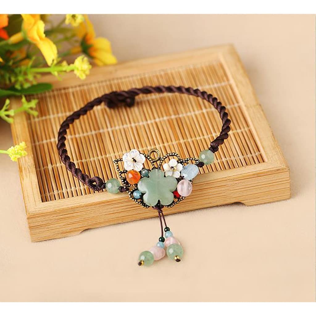 Cavigliera in Stile Etnico, Gioielli retrò in Giada da Donna, personalità, Catena per Piedi abbinabile, Stile Antico Estivo,Jade-20cm