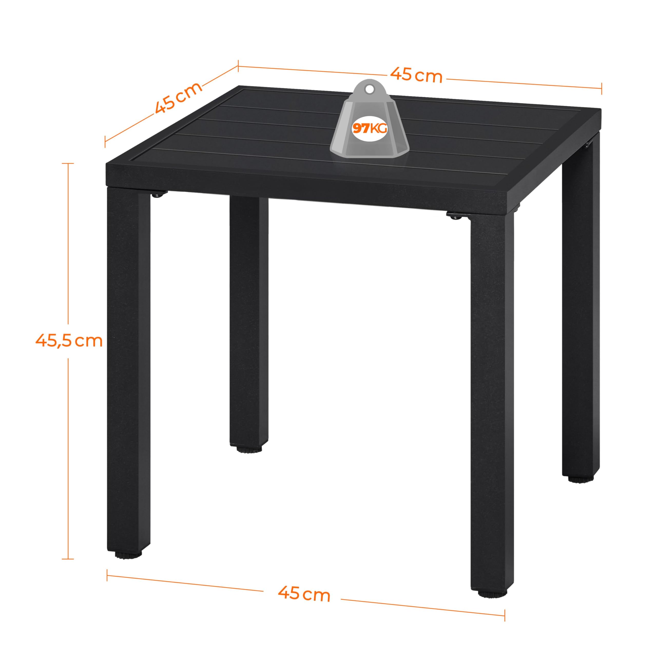 Yaheetech Tavolo da Giardino Esterno Quadrato in Metallo 45×45×45,5 cm Nero
