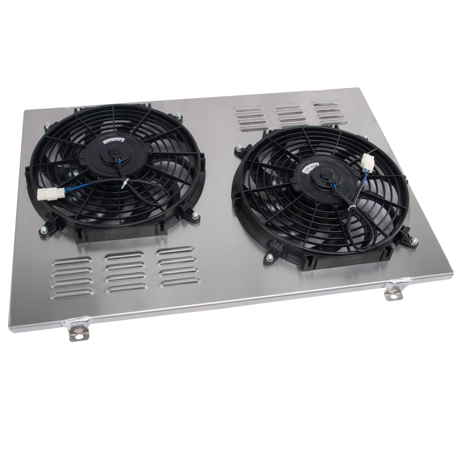 Aluminum Shroud Fan Kit w/Thermostat Relay - Dual 12" S Blade Electric Cooling Fan Replacement for 1973-1987 Chevy C10 C20 C30 Pickup & GMC AT/MT