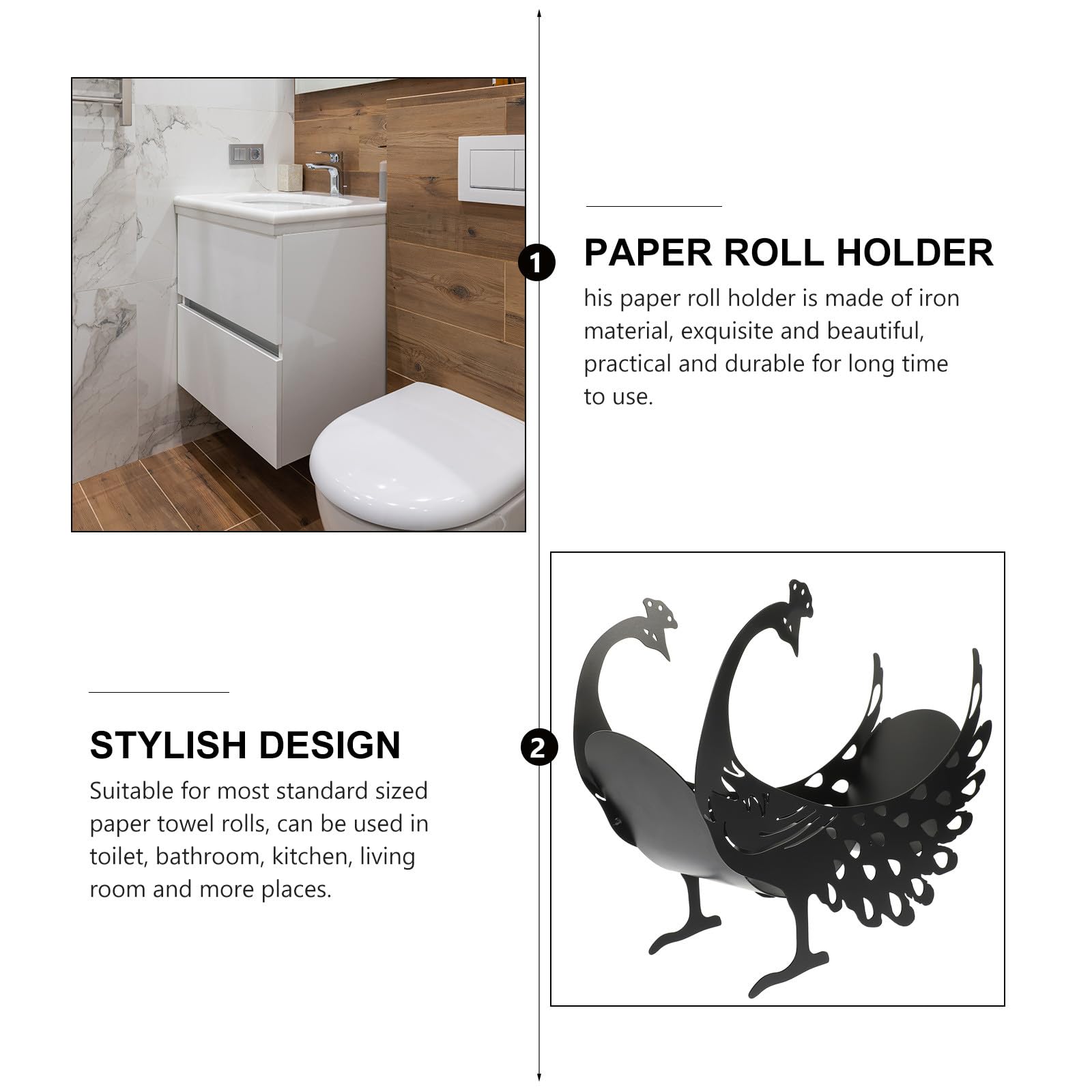 Soporte para Papel Higiénico de Metal con Forma de Ave Exótica, Soporte para Toallas de Papel de Cocina, Negro, Hierro, Almacenamiento y Decoración de Sobremesa para Baño y Salón