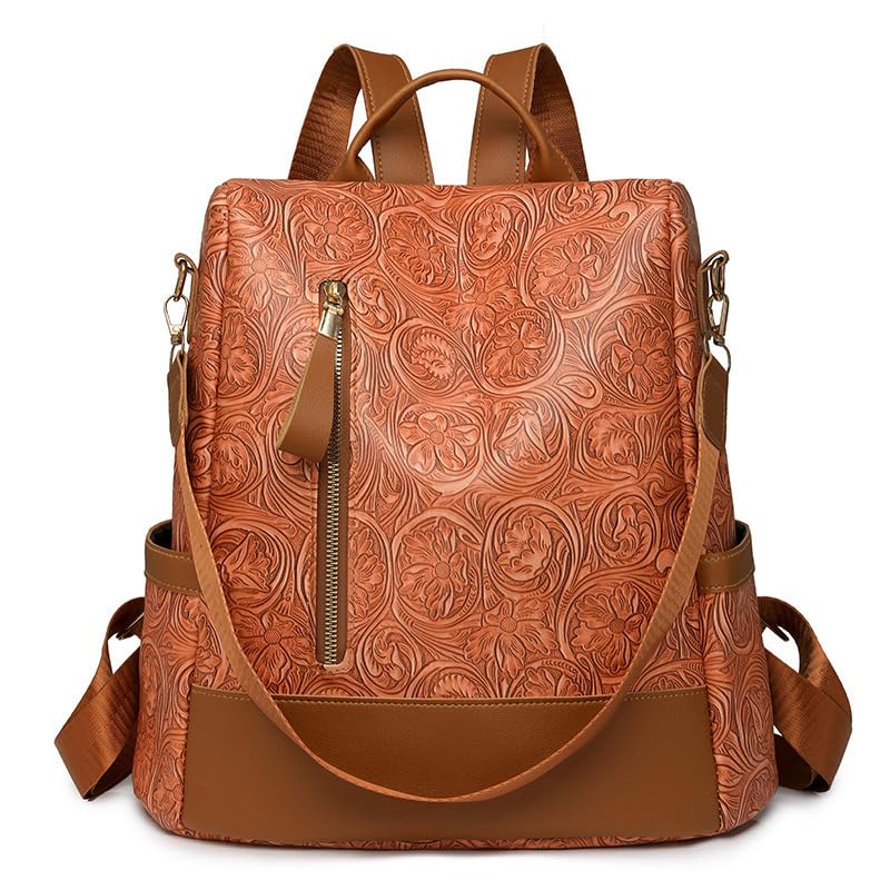 Brown,Women's Waterproof PU Leather Crossbody Handbag Anti-Theft Shoulder Bag Backpack for Work and Leisure