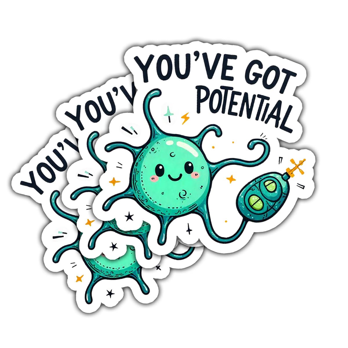(3Pcs) You've Got Potential Sticker, Cute Neuron Meme Science Vinyl Sticker, Neuroscience Stickers, Brain Sticker, Funny Medical Decal - Stickers for