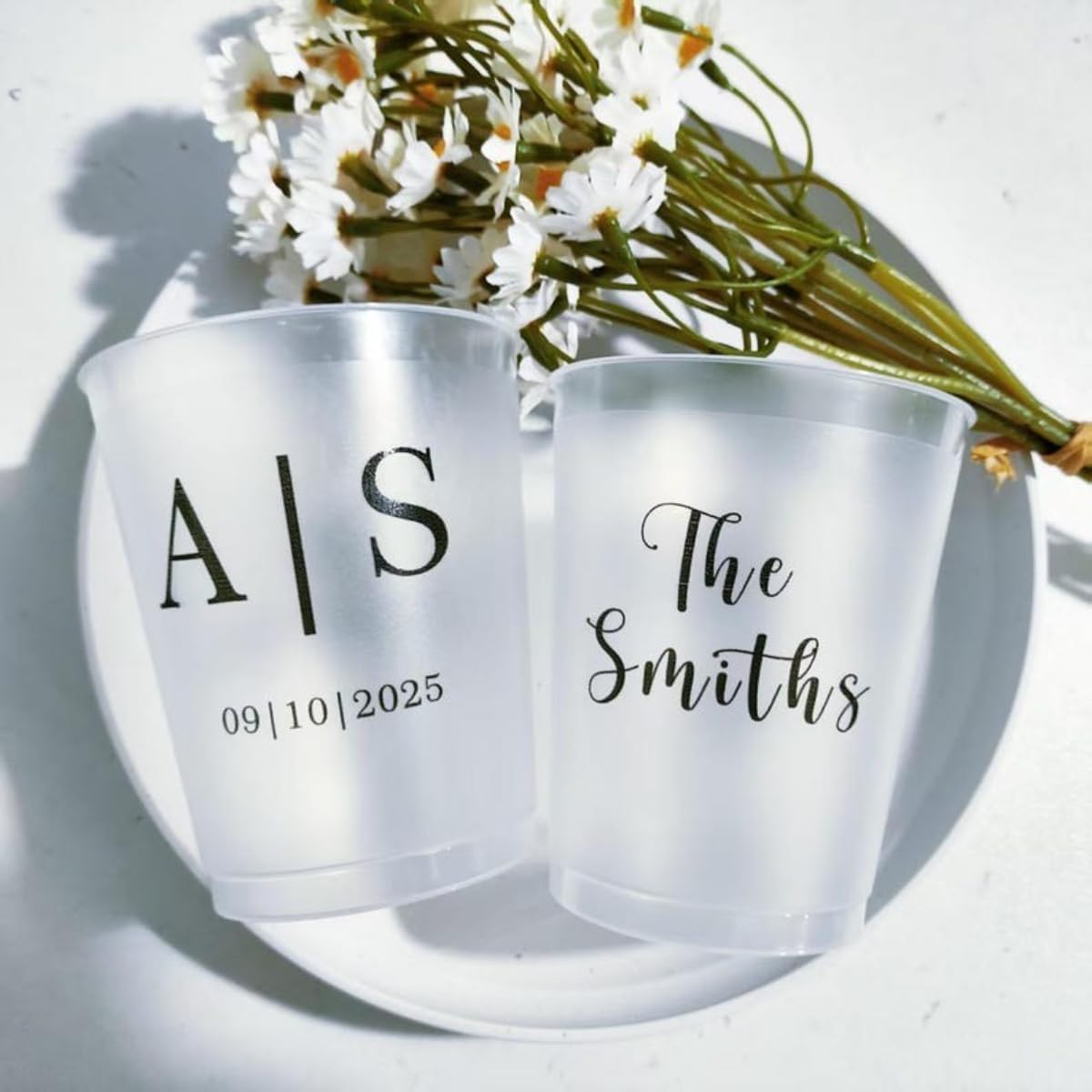 Personalized Wedding Plastic Frosted Cups, Wedding Party Drink Cups for Guests,Custom Favor Cup (16oz,20Pcs)