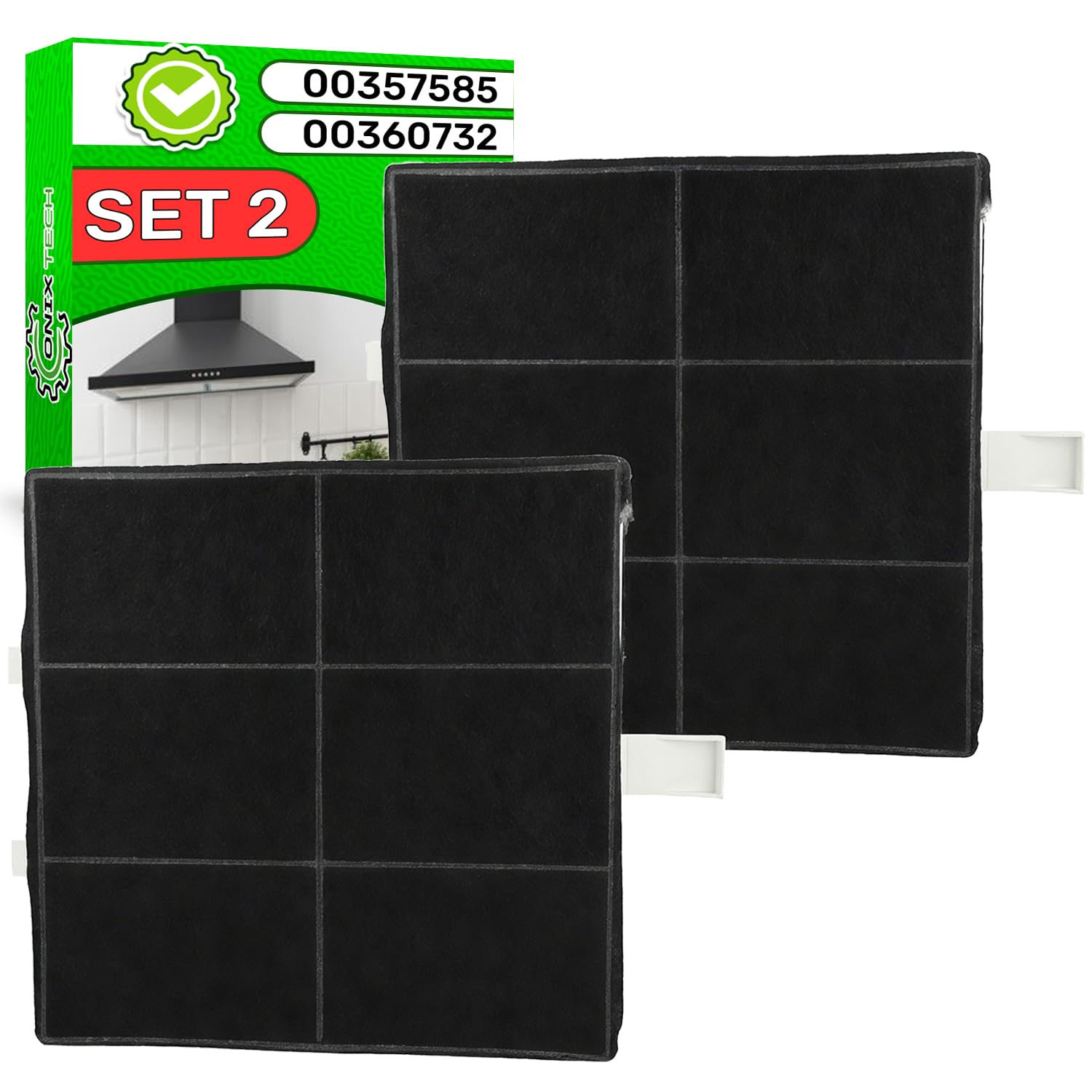 2x Filtro Campana Extractora Carbon Activo 222x222x21mm 00360732 para Bosch