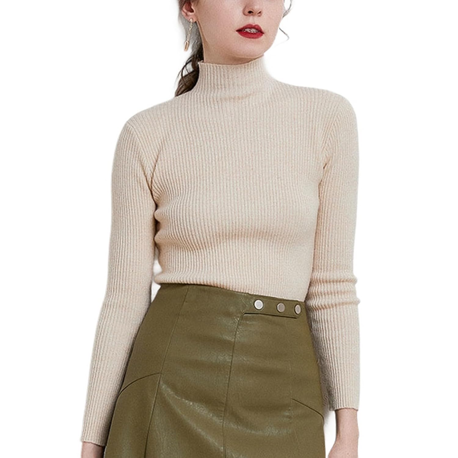 Womens Long Sleeve Top Knit Pullover Sweaters Fitted Fashion Soft Ribbed Fall Spandex Pull On Sweater