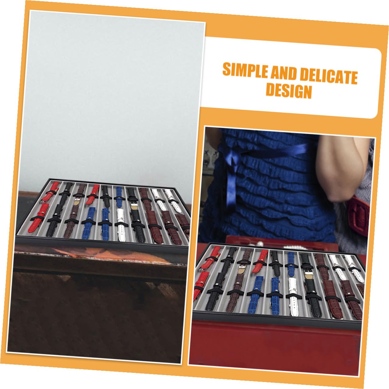 Abaodam 2 Bandejas de Almacenamiento Bandeja Rectangular Multifuncional para Correas de Reloj de Mdf y Franela para Exhibir Relojes en Uso Doméstico