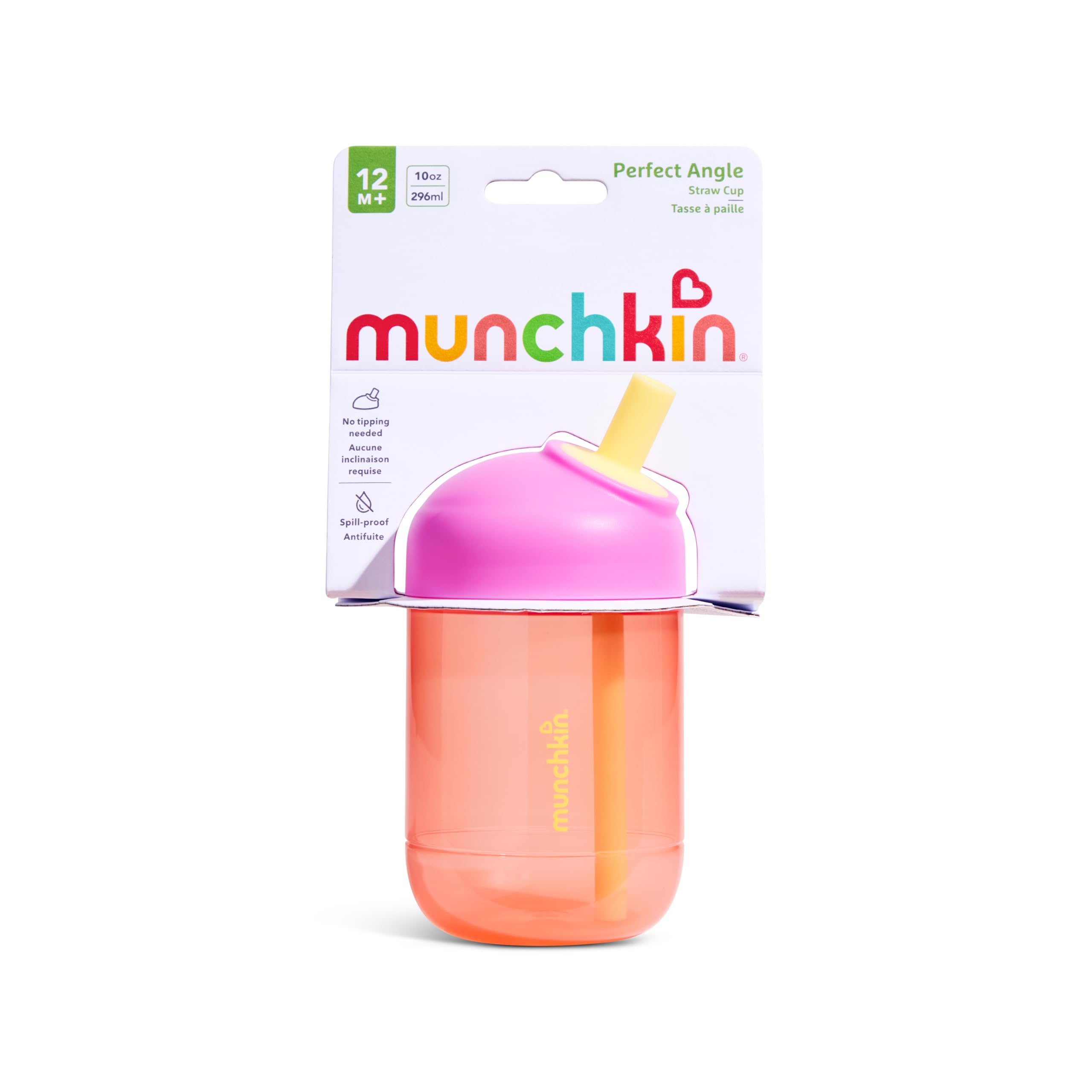 Munchkin Perfect Angle Baby Straw Cup | 12m+ | 296 ml | Coral