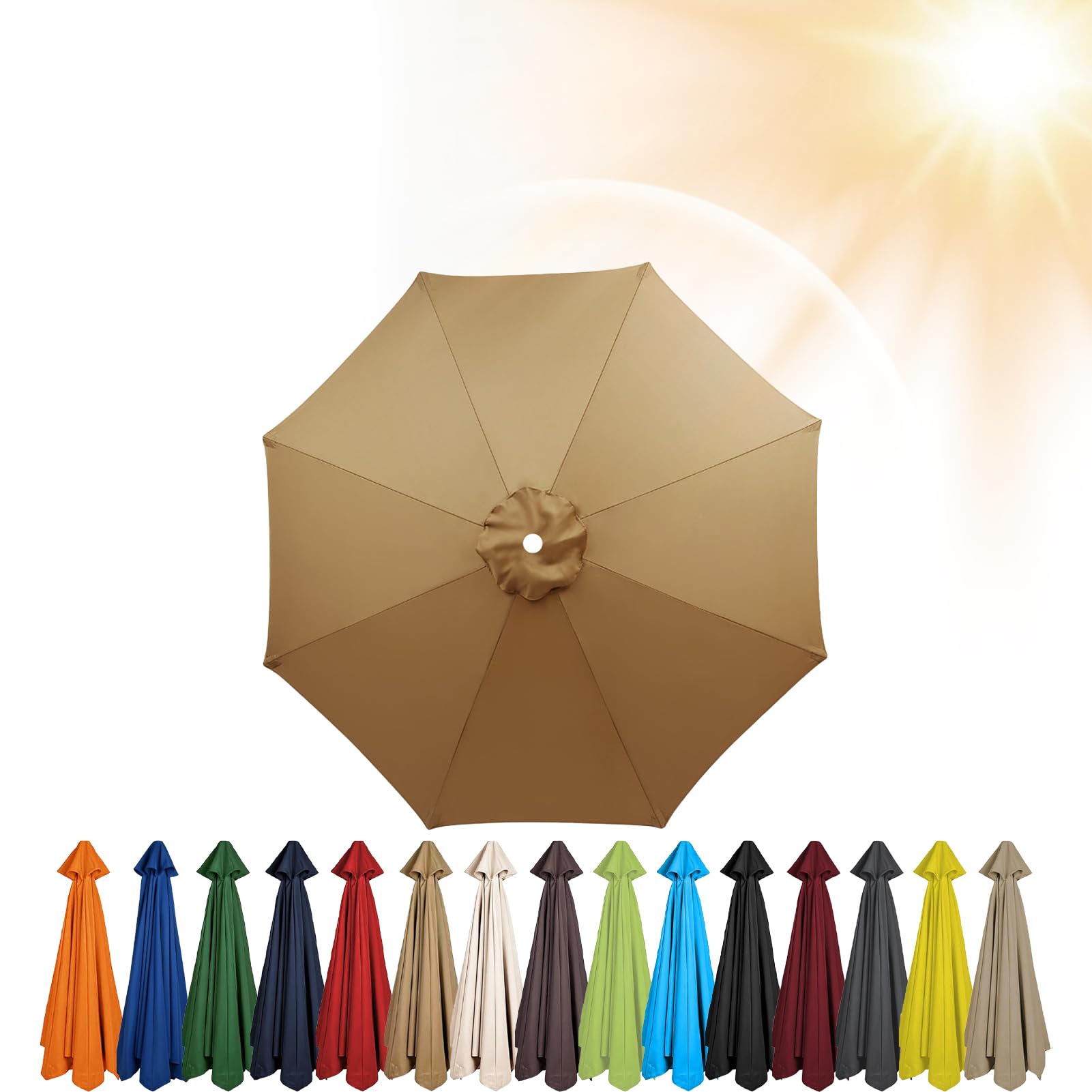 3.5m/3.0m/2.8m/2.7m/2.5m/2.3m/2m Umbrella Replacement Parasol Canopy, 6/8 Ribs Sun Umbrella Replacement Cloth For Patio/Beach/Backyard Parasol Fabric Canopy Cover (Khaki,6ribs-280cm)