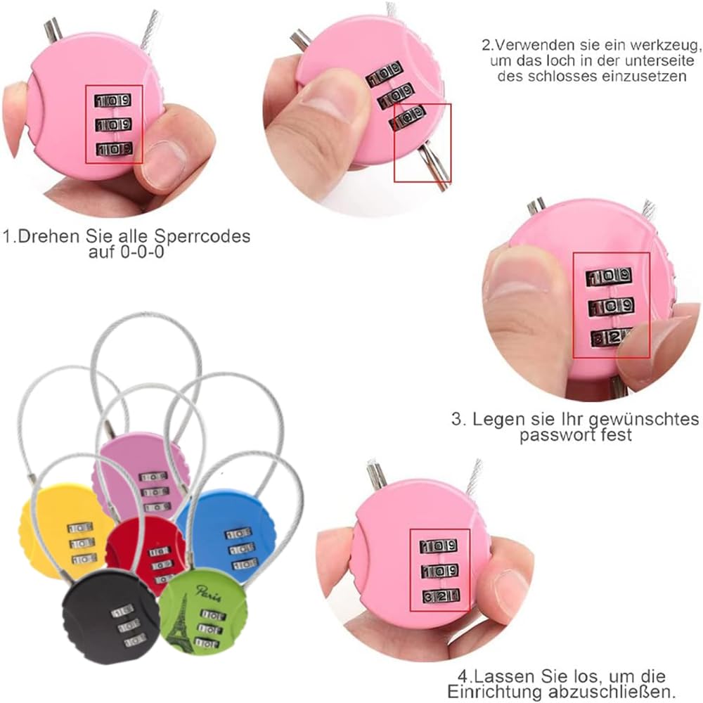 EXCEART 6x 3-stellige Zahlenschlösser - Mini Vorhängeschlösser Für Gepäck & Rucksack