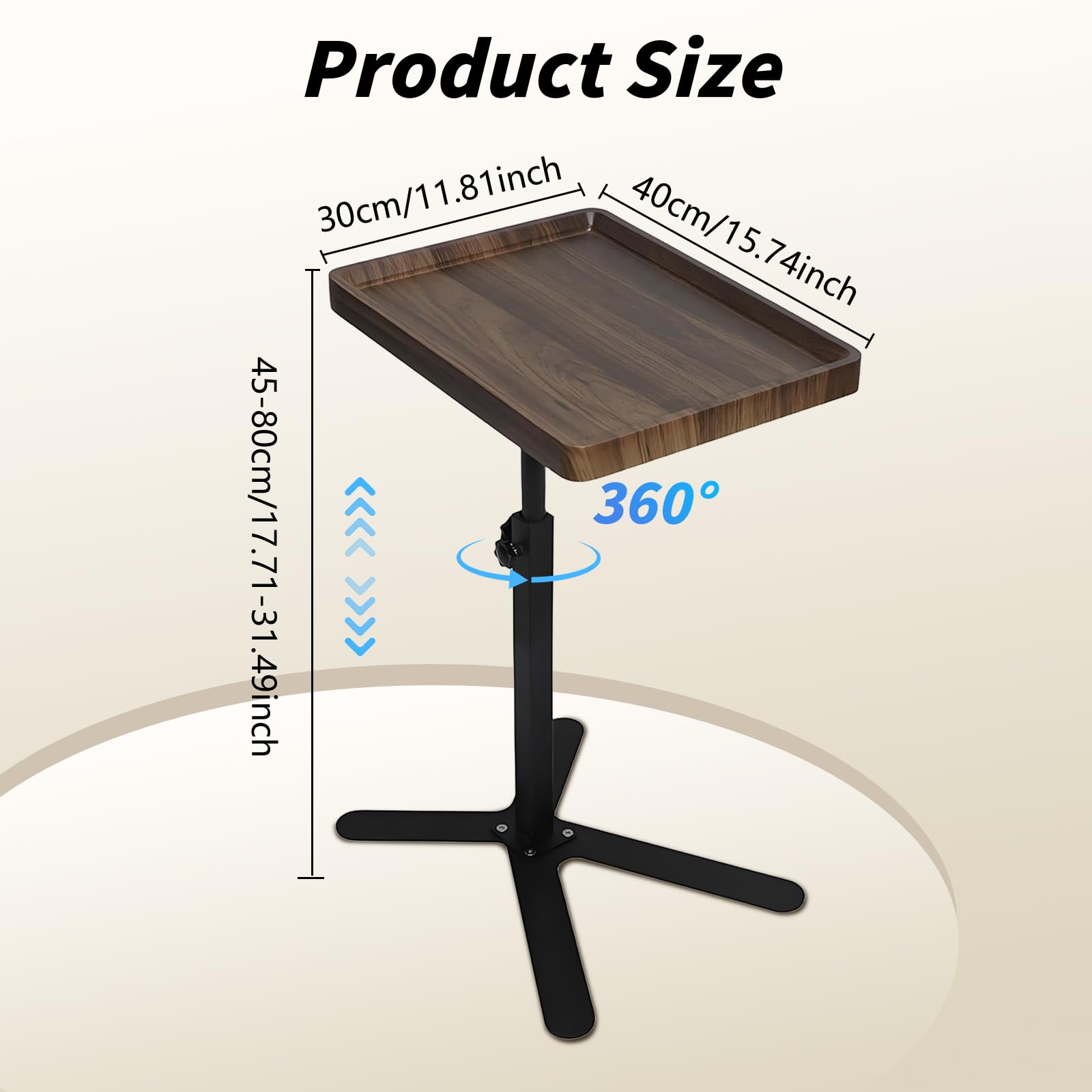 XUDREZ Tavolino regolabile a forma di C con piano girevole a 360°, tavolino per soggiorno, camera da letto, divano, vasca da bagno, comodino, infermieristica