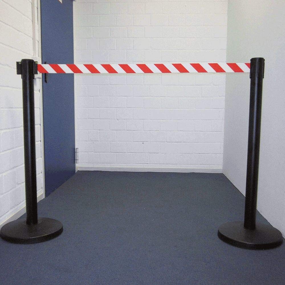 ALLROUNDLINE BIGPACK Gurtpfosten schwarz mit 4 Meter Gurt in Rot/Weiß, 10 Stück aus Stahl, Kunststoff, Art.-Nr. ALA-10-3,0-0130 | Gurtpfosten | Gurtständer | Personenleitsystem