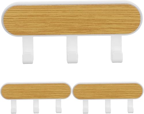 6PCS Self-Adhesive Wall Hooks Space Saving Multi-Hook Rack - Bedroom Hanging Rack - Wooden Coat Hat Hanger Organizer for Bathroom Hallway