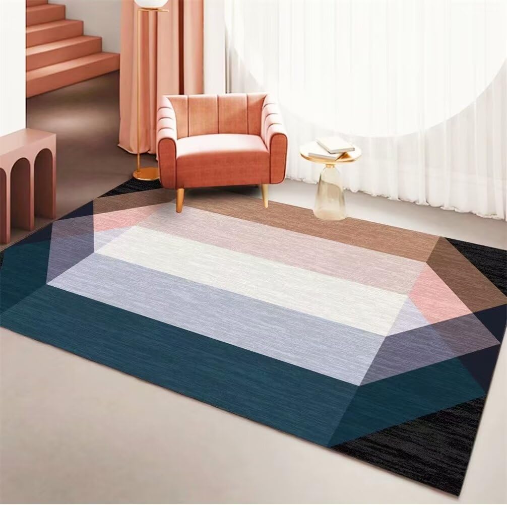 Tapis lavable 200x300cm grand format bleu et multicolore pour chambre