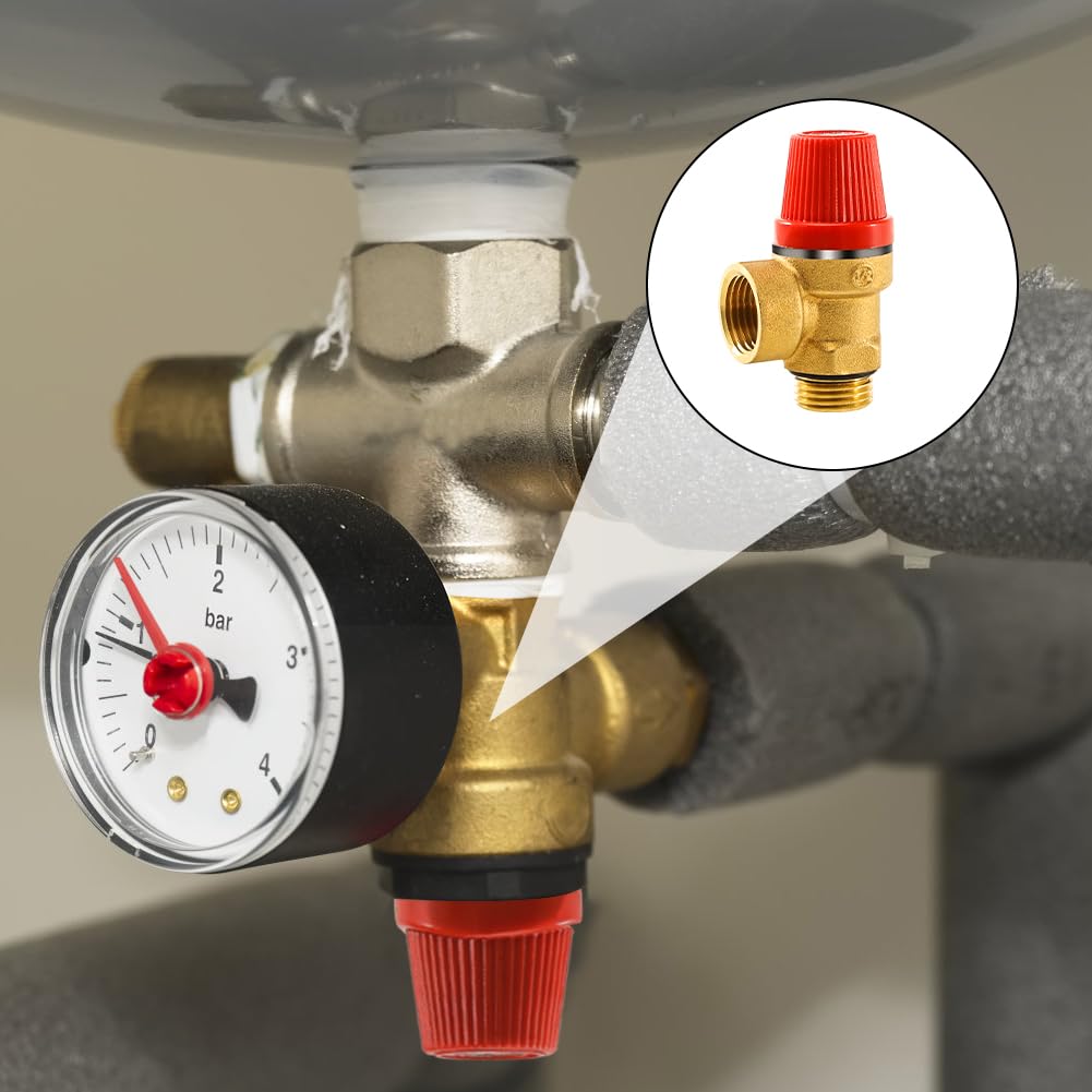 1/2 Sicherheitsventil Entlastungsventile, G1/2 Zoll Innengewinde Messing Druckminderventil 5 Bar, DN15 Membran-Sicherheitsventil, 1/2 IG Entlüftungsventil für Wasser Öl, Gas, Warmwasserbereiter